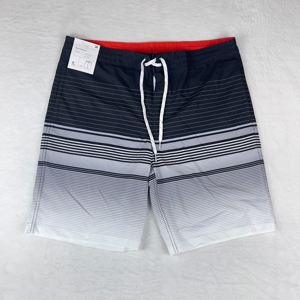 Goodfellow & Co Board Shorts Men 38 Black White Striped 4 Way Stretch 10" Inseam